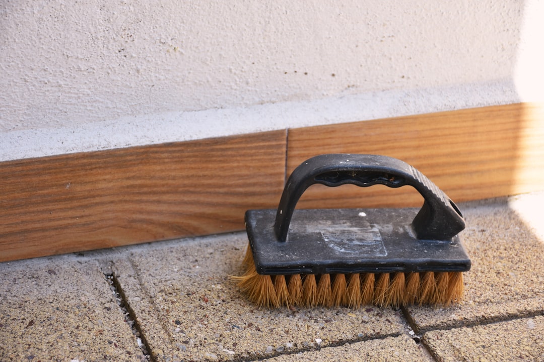 a-scrubbing-brush-rests-on-a-stone-patio-mhdarvibq0g